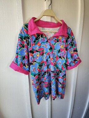ART TO WEAR BY Ken Done Floral Pullover Top Vibrant Tropical